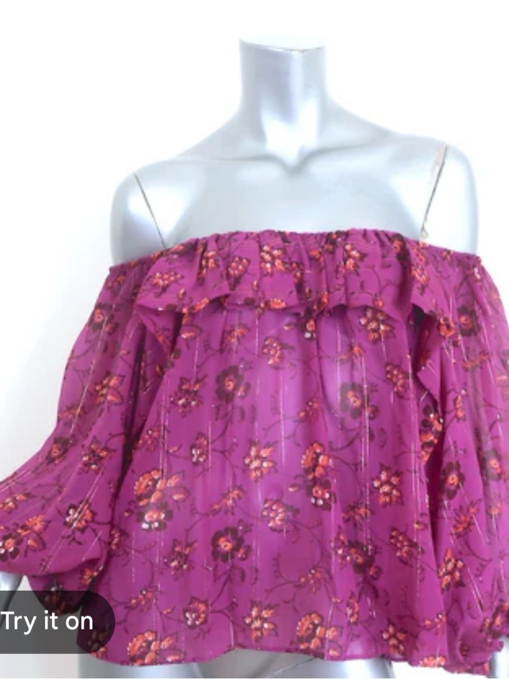 Ulla Johnson Off-Shoulder Floral Blouse in Magenta with Orange Accents